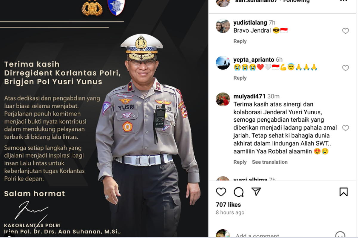 Pati Mabes Polri, Brigjen Purn Yusri Yunus Meninggal Dunia