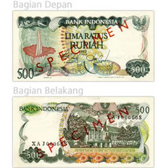 Uang kertas pecahan Rp 500 Emisi 1982 yang telah ditarik Bank Indonesia (BI) dari peredaran.