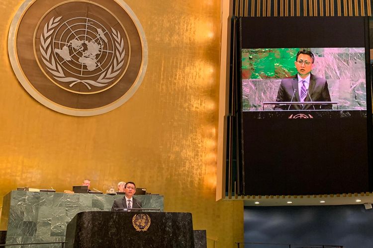 Deputi Wakil Tetap RI, Duta Besar Mohammad K. Koba dalam pertemuan Majelis Umum Perserikatan Bangsa-Bangsa sesi ke-74 dengan mata agenda 122 di New York, Amerika Serikat, Senin (25/11/2019).