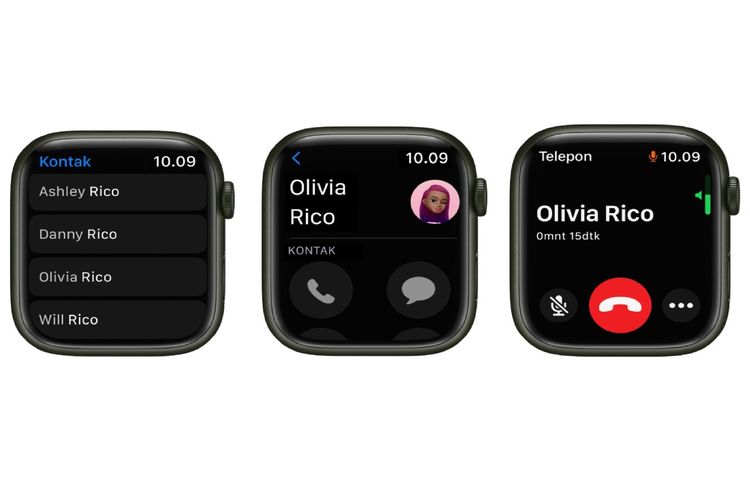 Ilustrasi cara telepon di Apple Watch.