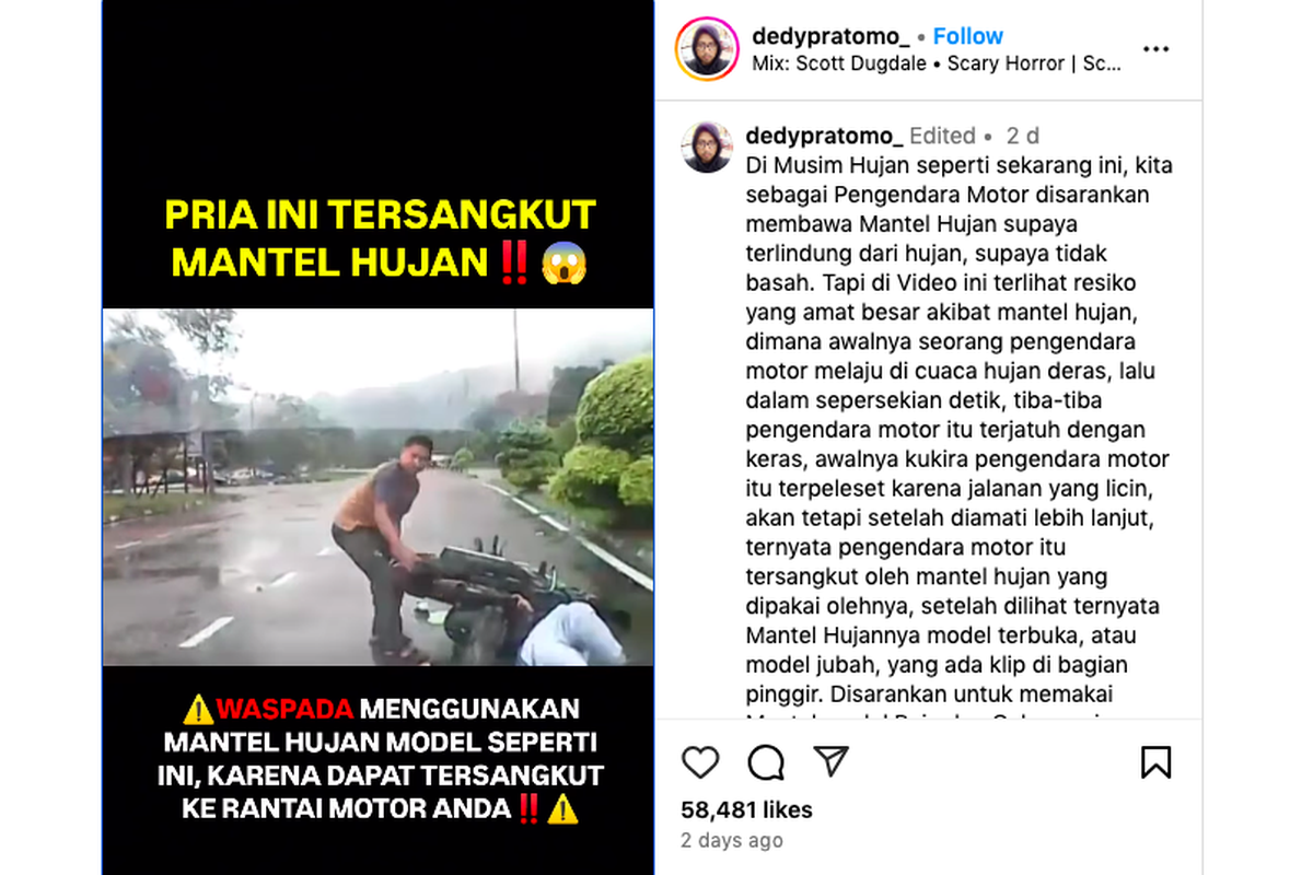 Video pengendara motor tersangkut jas hujan model ponco