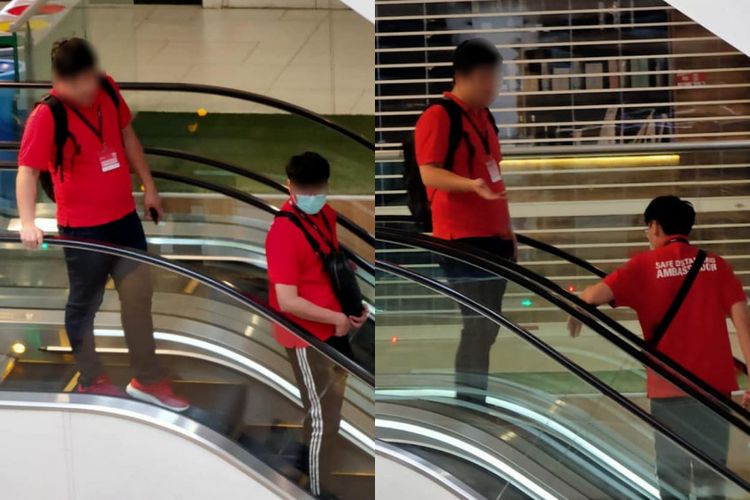Seorang duta safe distancing (SDA) Singapura terlihat tak mengenakan masker saat berjalan-jalan di kawasan perbelanjaan pada 15 April 2020. Duta itu akhirnya didenda Rp 3,2 juta setelah fotonya viral dan menuai kemarahan publik.