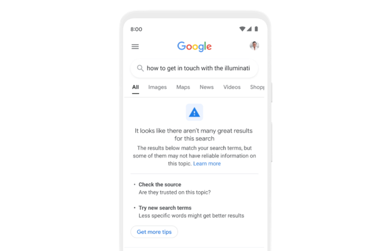 Ilustrasi fitur baru Google Search guna memberantas hoaks