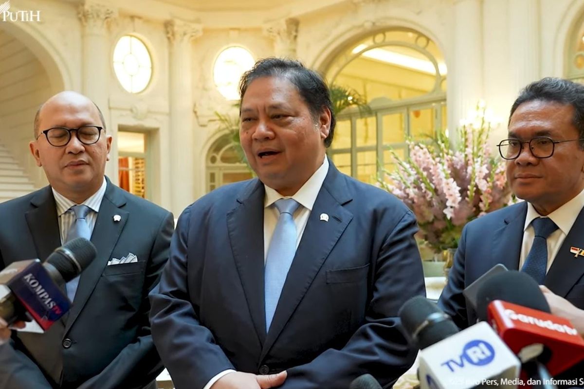 Menko Perekonomian Airlangga Hartarto di Brussel, Belgia, Minggu (13/7/2025).