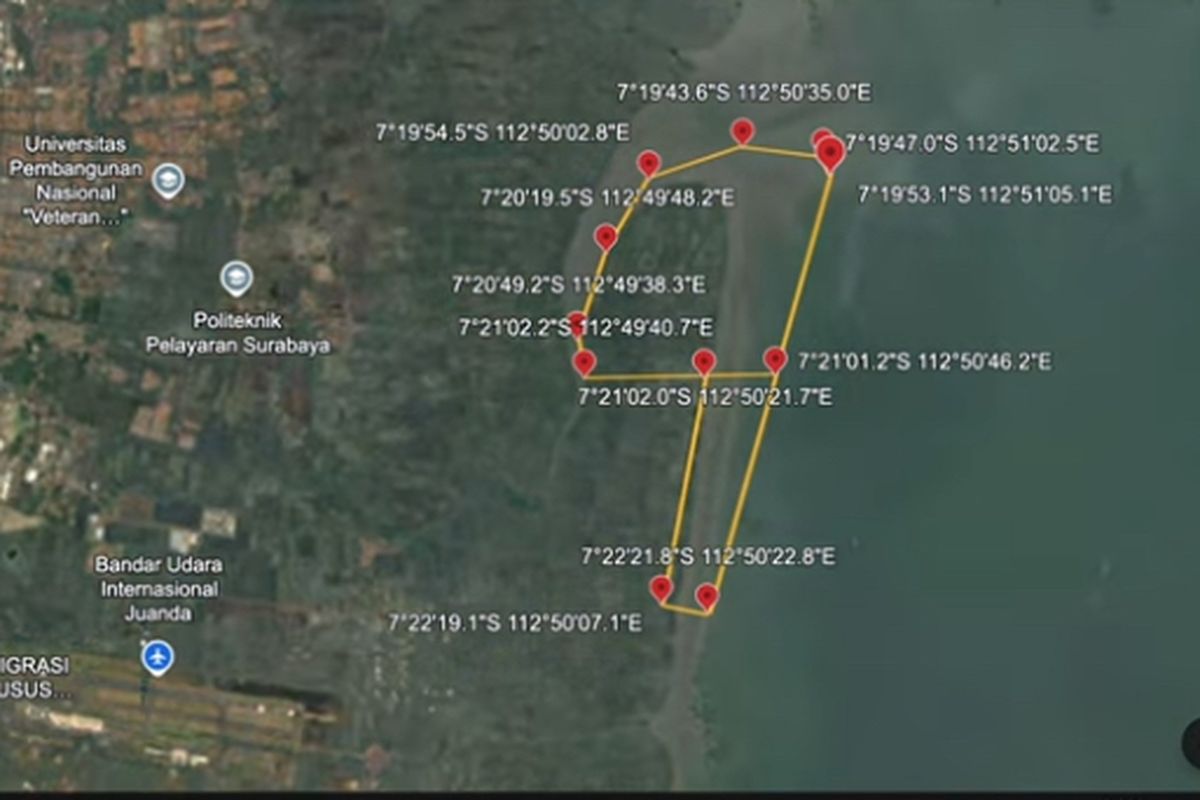 Letak HGB 656 hektare di kawasan Sedati Sidoarjo melalui aplikasi Bhumi, Kamis 23/1/2025)