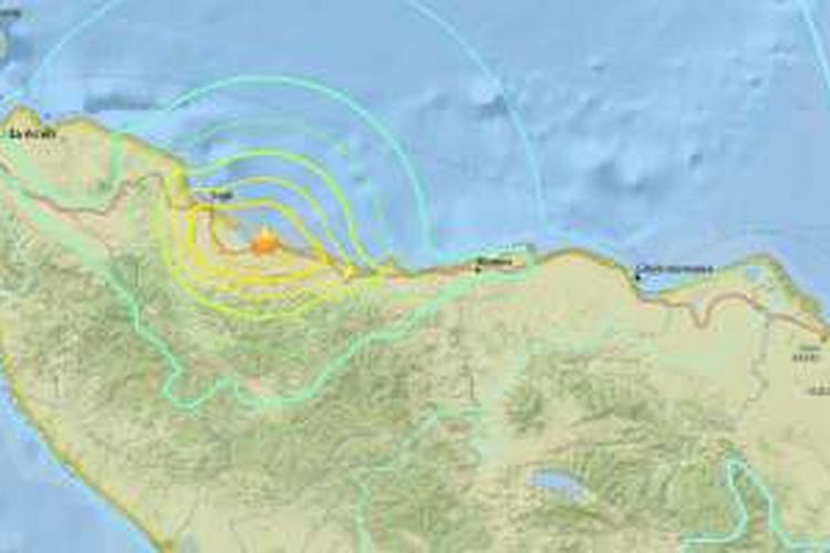 Pusat gempa di Pidie Jaya, Aceh, Rabu (7/12/2016).