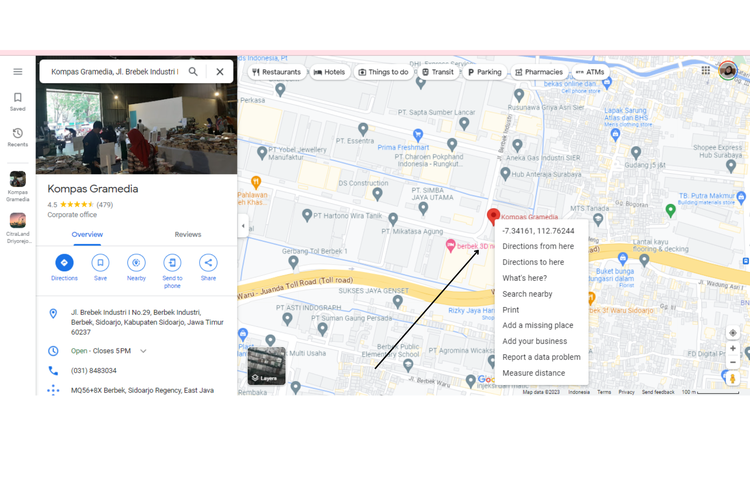 Ilustrasi cara mencari titik koordinat di Google Maps via laptop.