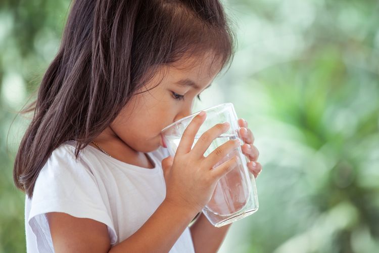 Ilustrasi anak minum air. Anak kurang minum air putih bisa menjadi faktor risiko penyebab batu ginjal. 
