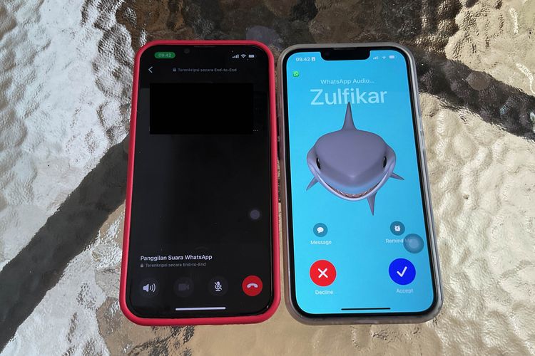 Tampilan poster kontak iOS 17 yang muncul di halaman angkat telepon pengguna lain ketika ditelepon.