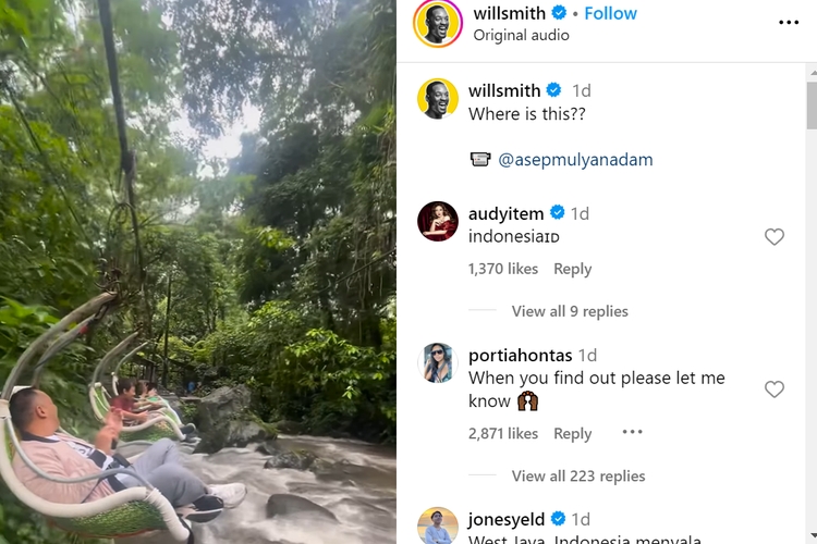 Will Smith mengunggah ulang video tempat wisata di Indonesia.
