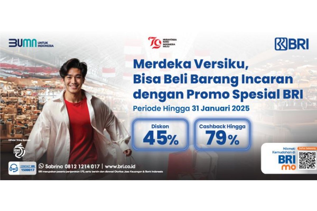 BRI menghadirkan berbagai promo dan diskon menarik hingga 45 persen untuk memeriahkan momen Hari Kemerdekaan ke-79 Indonesia. 