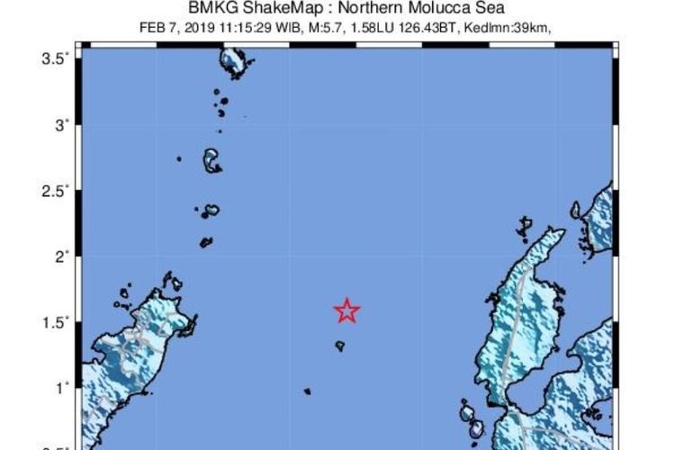 Gempa halmahera Barat berkekuatan 5,7 terjadi pada 7 Februari 2019 pukul 11.15 WIB.