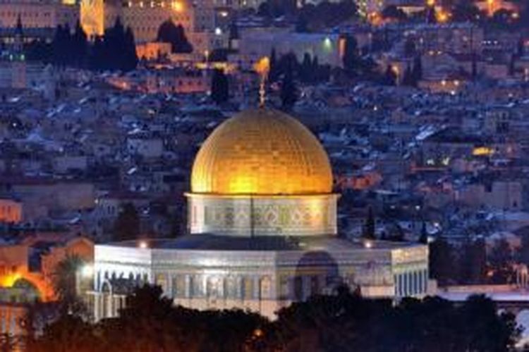 Pemandangan Dome of the Rock di kompleks Al-Aqsa di Jerusalem, Palestina.