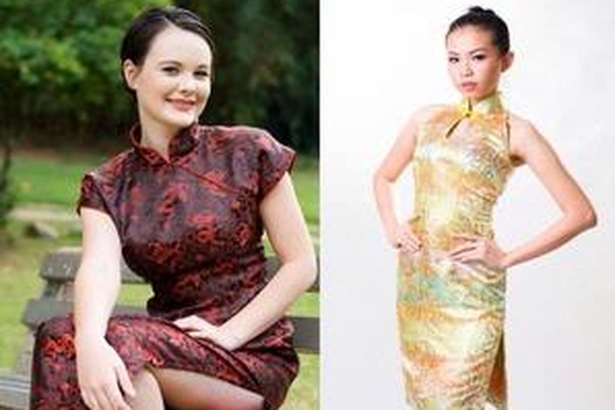 Busana cheong sam tidak selalu identik dengan warna merah.