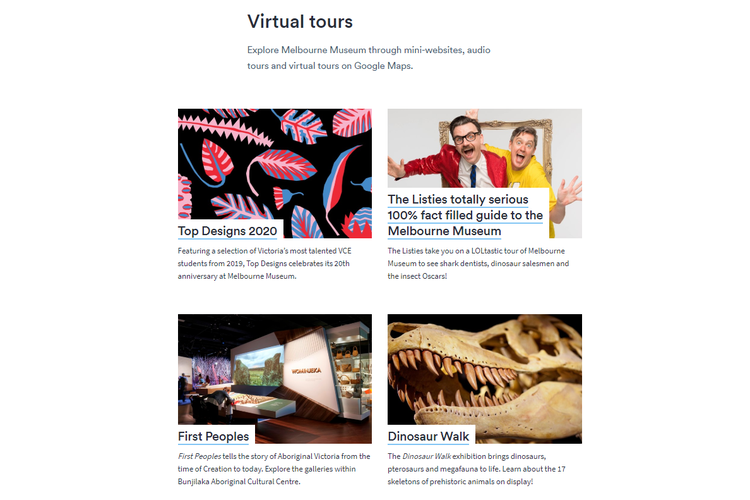 Tangkapan layar tur virtual pameran di Melbourne Museum, Australia.