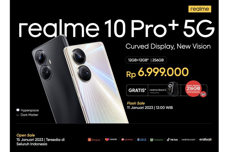Harga Realme 10 Pro Plus 5G varian 12/256 GB adalah Rp 7 juta.