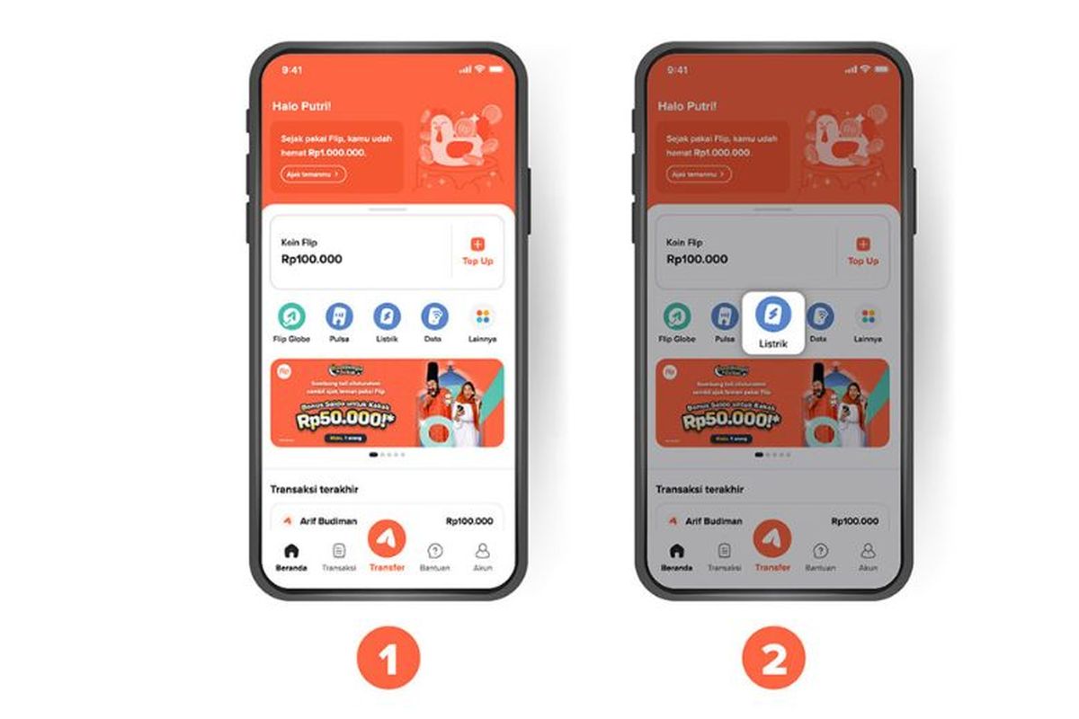 Pengecekan daya listrik di Aplikasi Flip.