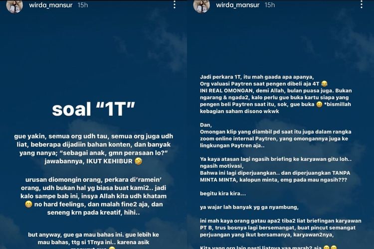 Instagram Story Wirda Mansur.