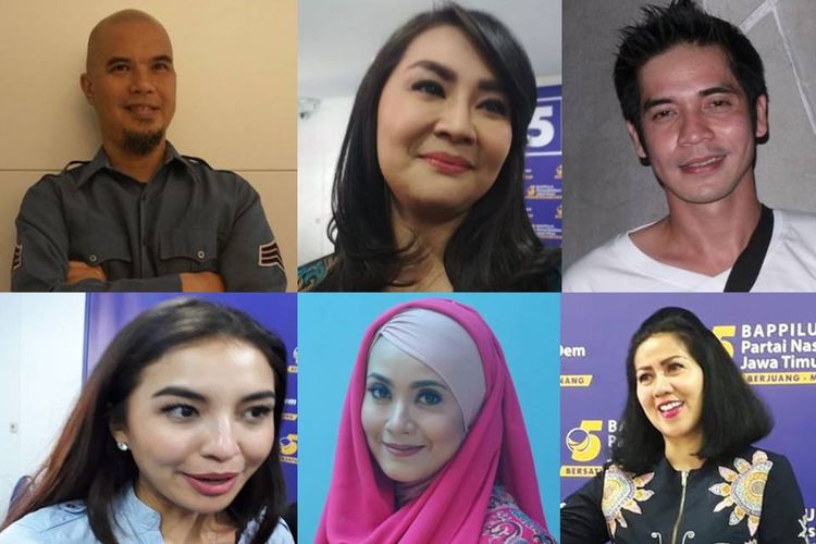 Sejumlah caleg artis yang akan berlaga dalam pemilihan legislatif 2019 yakni Ahmad Dhani, Tessa Kaunang, Ricky Perdana, Manohara, Elma Theana, Venna Melinda.