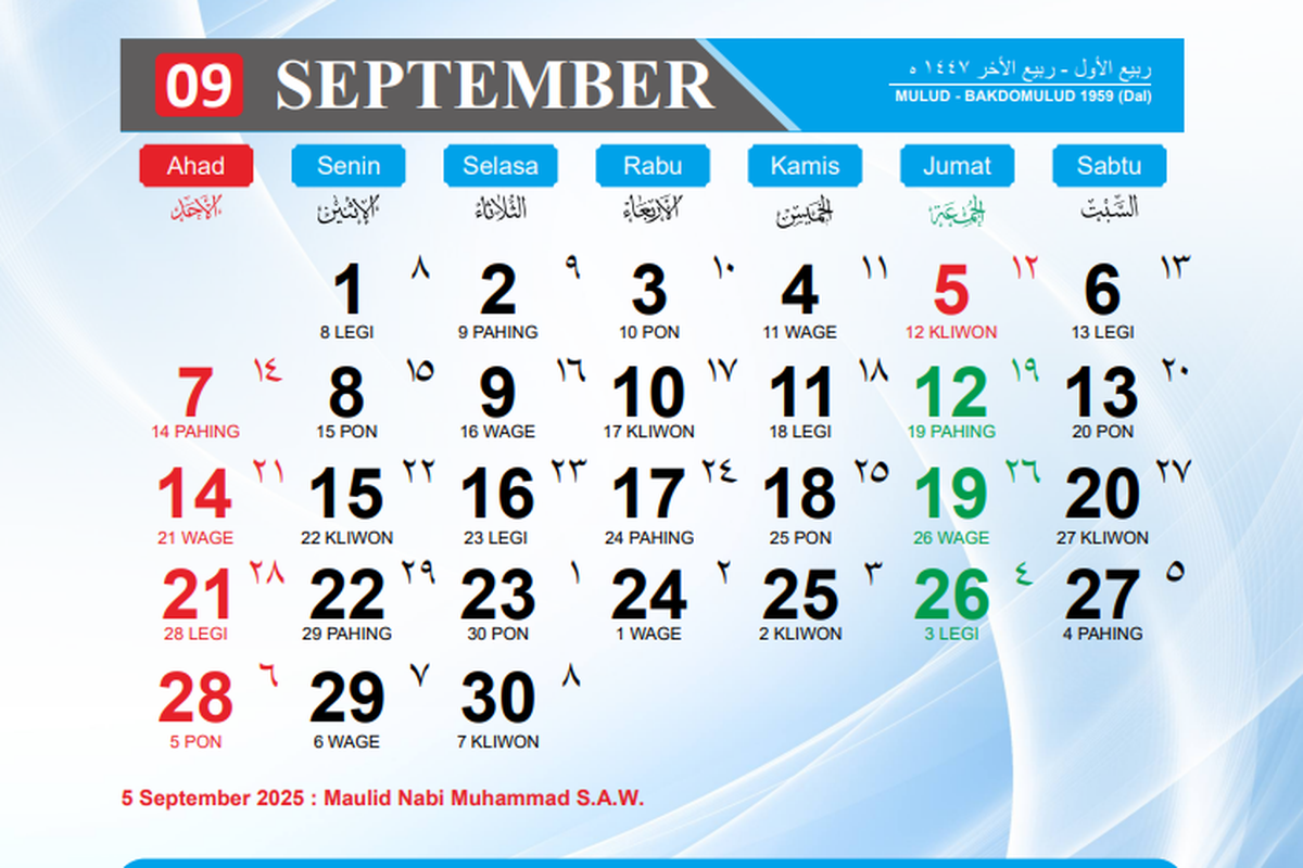 Kalender September 2025. 5 September memperingati hari apa? cek libur nasional bulan ini
