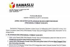 Jadwal Lengkap dan Lokasi Tes SKB CPNS 2019 Bawaslu