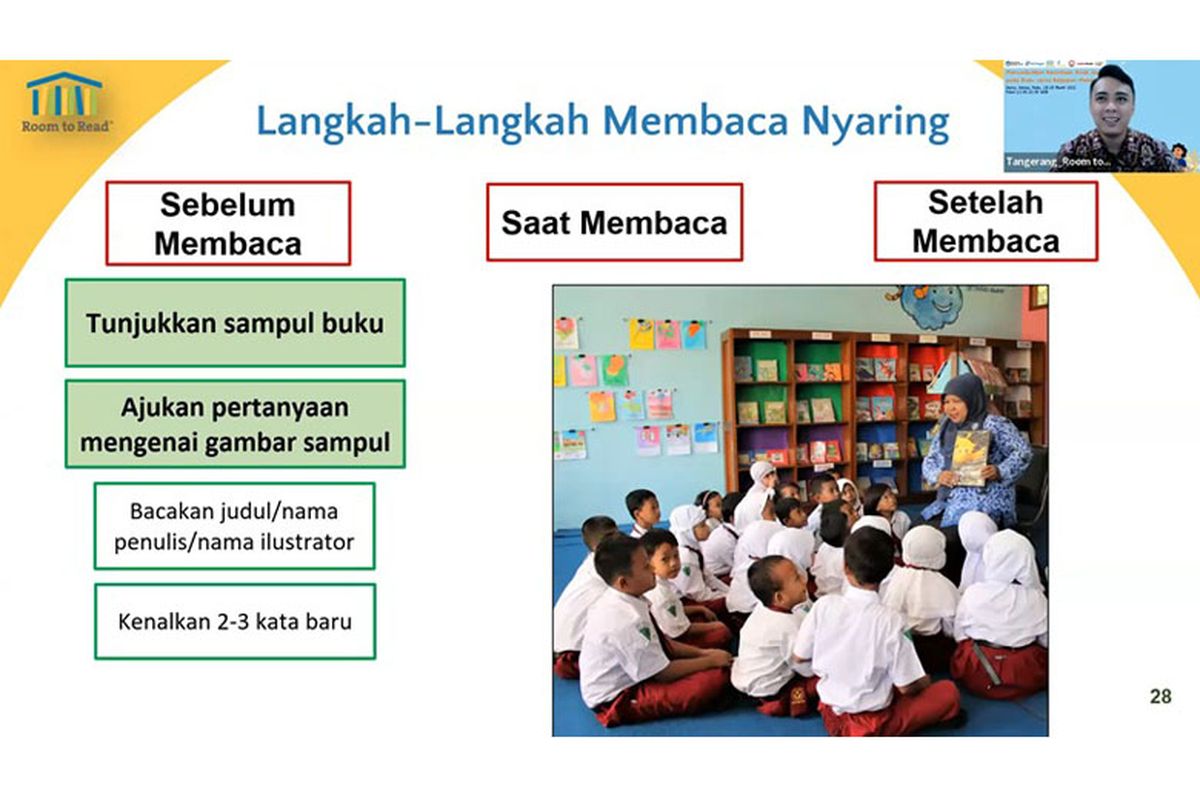 Koordinator Program Pengembangan Buku dan Teknologi Informasi ProVisi/Room to Read, Enda Hidayat,saat mengisi Workshop Nasional  bertema Menumbuhkan Kecintaan Anak pada Buku dan Kegiatan Membaca, yang diadakan pada 28-30 Maret 2022. 