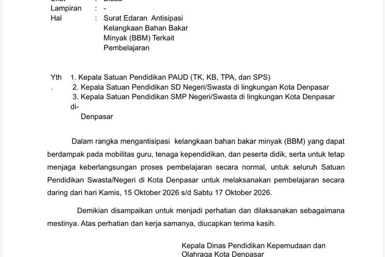 Antisipasi Kendala Antrean BBM, 626 Sekolah di Denpasar Belajar Daring 2 Hari