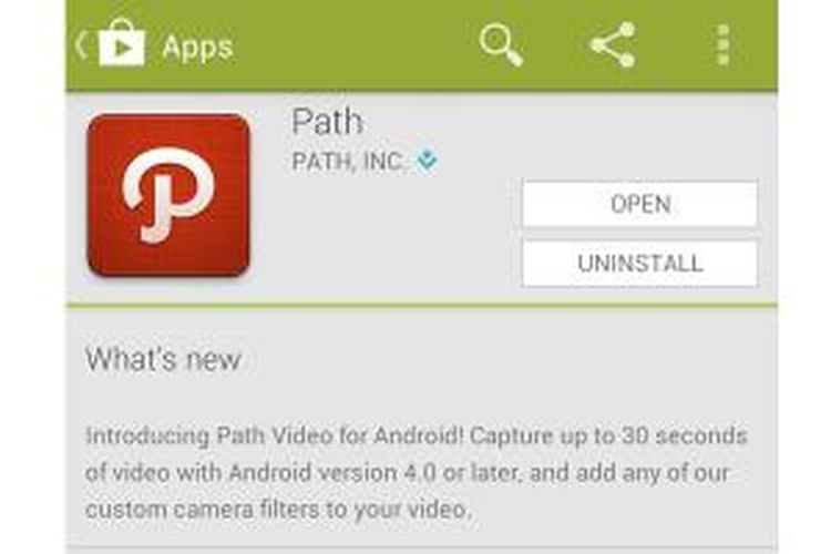 Update Path video di Android dari Google Play Store