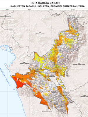 Peta bahaya banjir Kabupaten Tapanuli Selatan.
