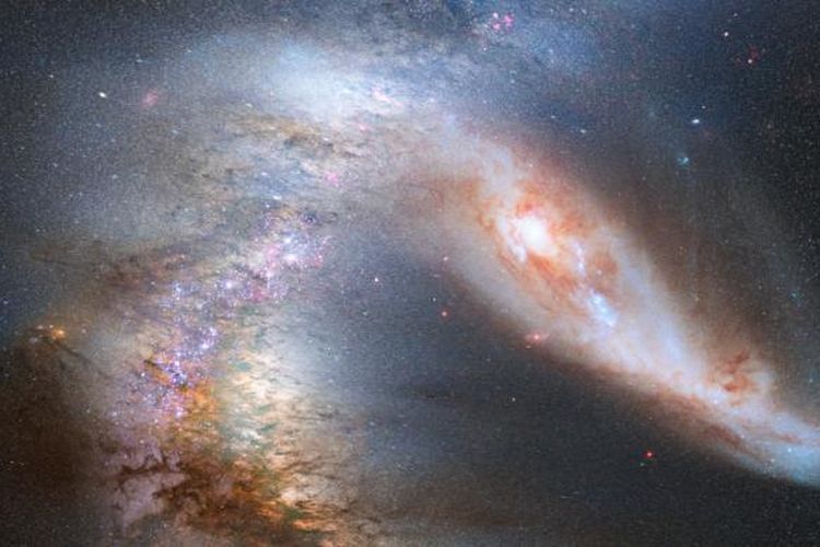 Ilustrasi merger antara Bimasakti dan Andromeda.