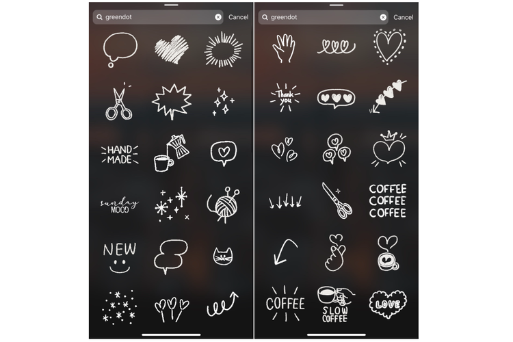 Stiker greendotori di Instagram.