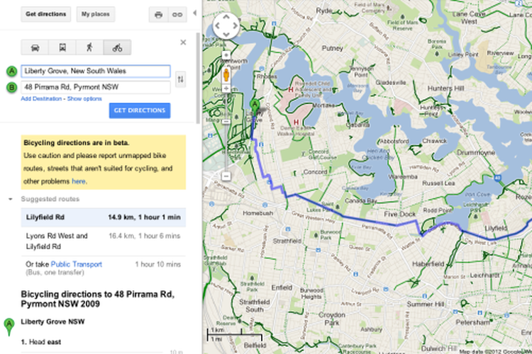 Salah satu rute khusus pengendara sepeda yang baru saja ditambahkan ke dalam Google Maps