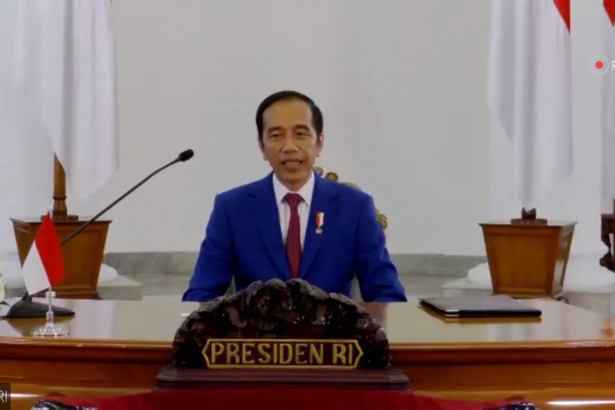 Presiden RI Joko Widodo saat membuka secara resmi kegiatan Konvensi Kampus XVI dan Temu Tahunan XXII Forum Rektor Indonesia (FRI) 2020 yang digelar secara virtual, Sabtu (4/7/2020).