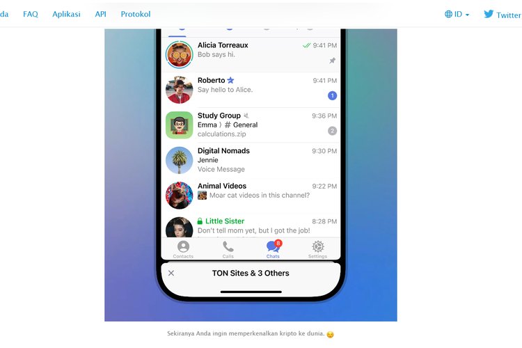 Bottom bar di Telegram mempermudah pengguna melakukan navigasi pesan, situs, dan mini apps.