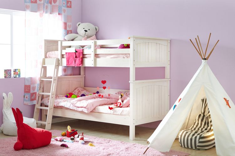 Ilustrasi tempat tidur susun, tempat tidur tingkat di kamar anak. 