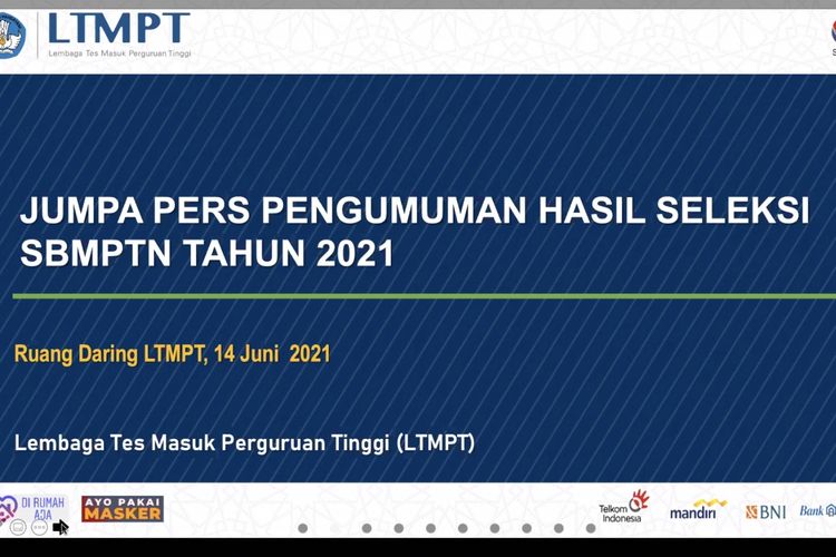 Jumpa pers pengumuman hasil seleksi SBMPTN 2021, Senin (14/6/2021)