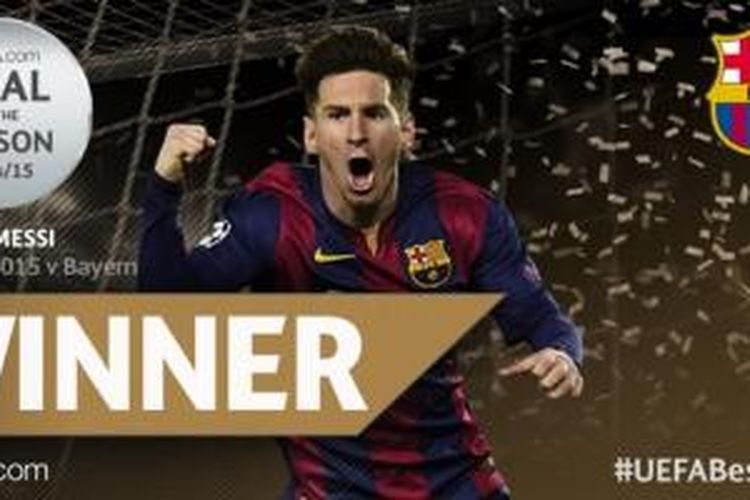 Lionel Messi memenangi penghargaan Gol Terbaik versi UEFA pada 2014-2015.