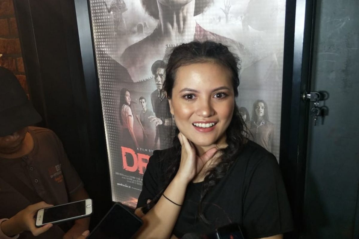 Marsha Aruan dalam jumpa pers peluncuran poster dan trailer film Dreadout di CGV Grand Indonesia, Thamrin, Jakarta Pusat, Jumat (30/11/2018).