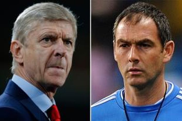 Manajer Arsenal Arsene Wenger dan asisten pelatih Real Madrid Paul Clement/