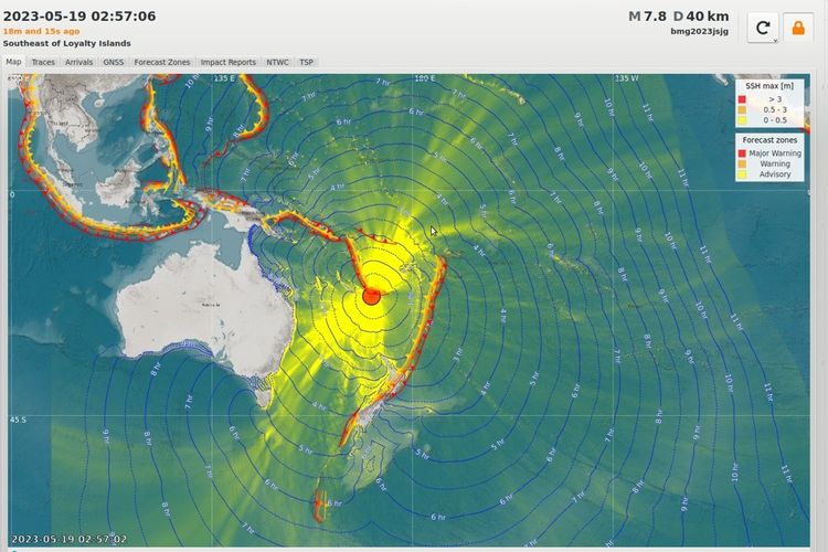 GEMPA M 7,7 GUNCANG KEP. LOYALTY, KALEDONIA BARU (SAMUDRA PASIFIK) MEMICU TSUNAMI KECIL YANG TIDAK BERDAMPAK KE WILAYAH INDONESIA