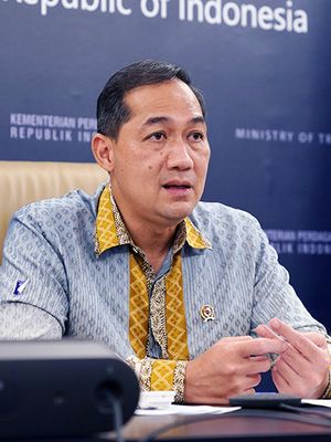 Menteri Perdagangan Muhammad Lutfi saat memberikan pengarahan pada Rapat Kerja Kementerian Perdagangan 2021, Kamis (4/3/2021). 