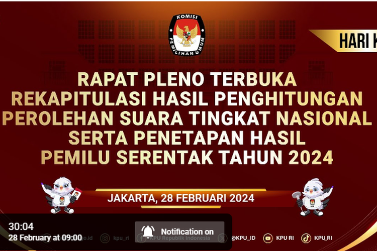 Link live streaming rekapitulasi hitung suara tingkat nasional Pemilu 2024