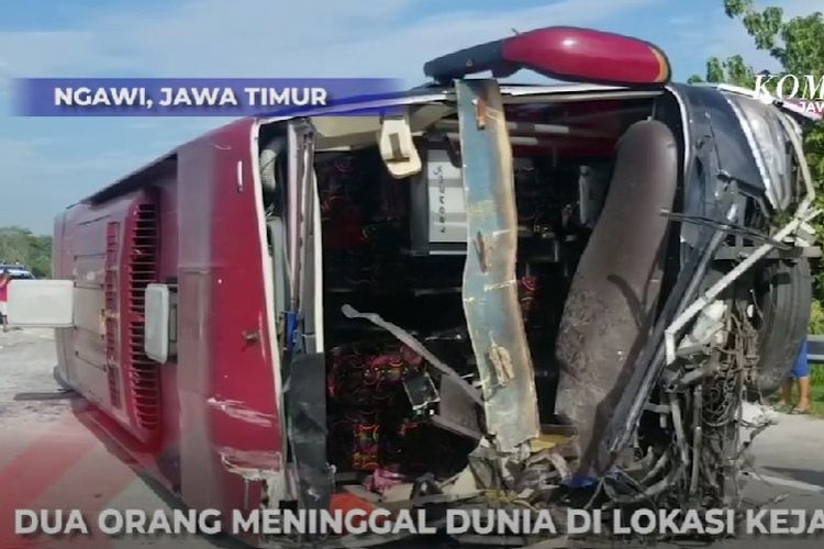 Bus yang ditumpangi kader Partai Hanura, kecelakaan di Tol Ngawi, Jawa Timur, Minggu (4/2/2023).
