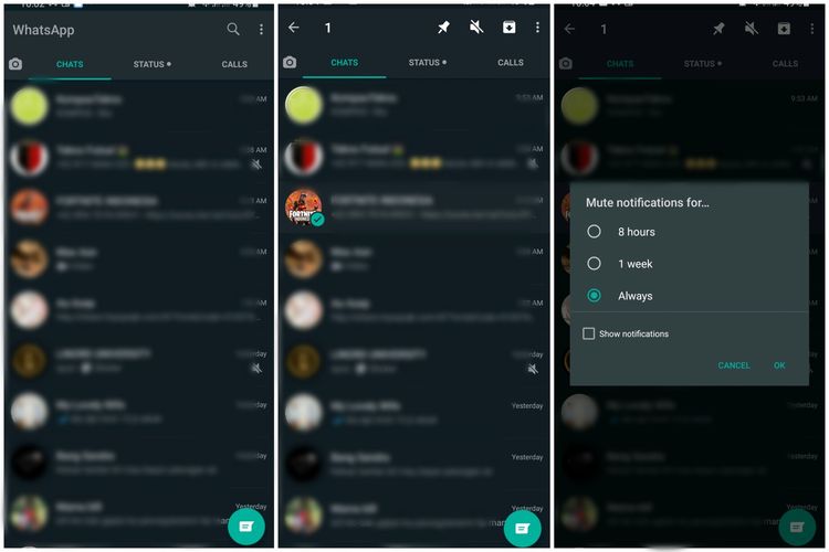 Cara mengaktifkan fitur Always Mute di WhatsApp.
