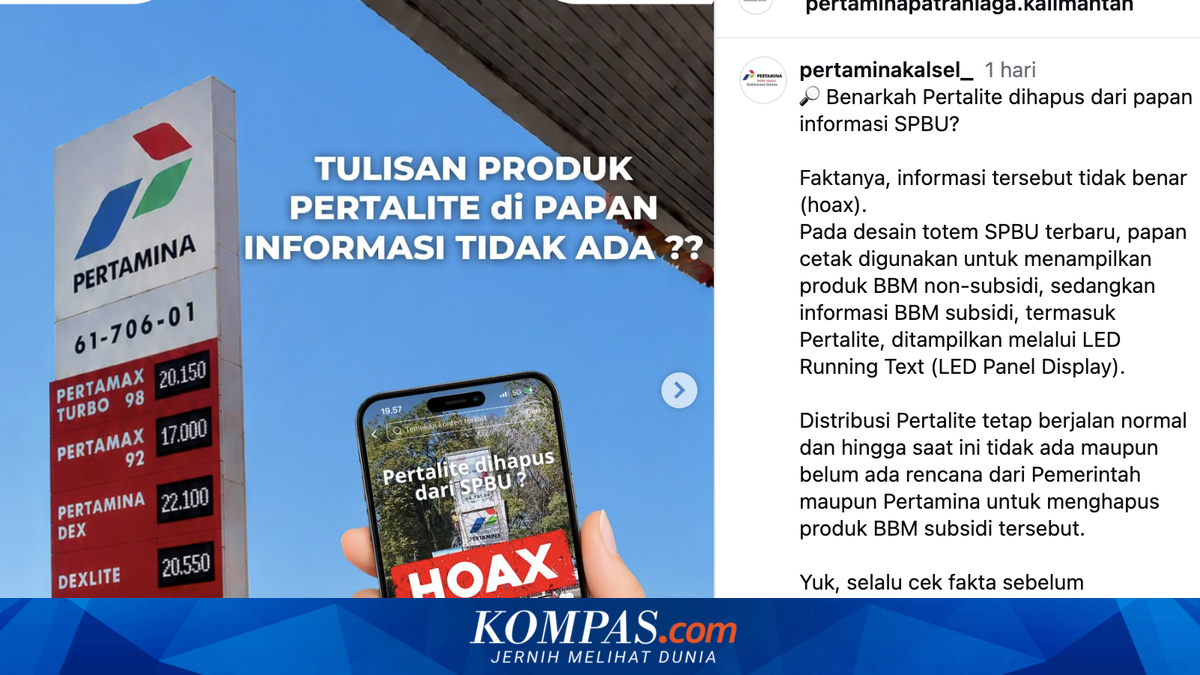 Tulisan Pertalite Hilang dari Papan Informasi SPBU, Ini Penjelasan Pertamina