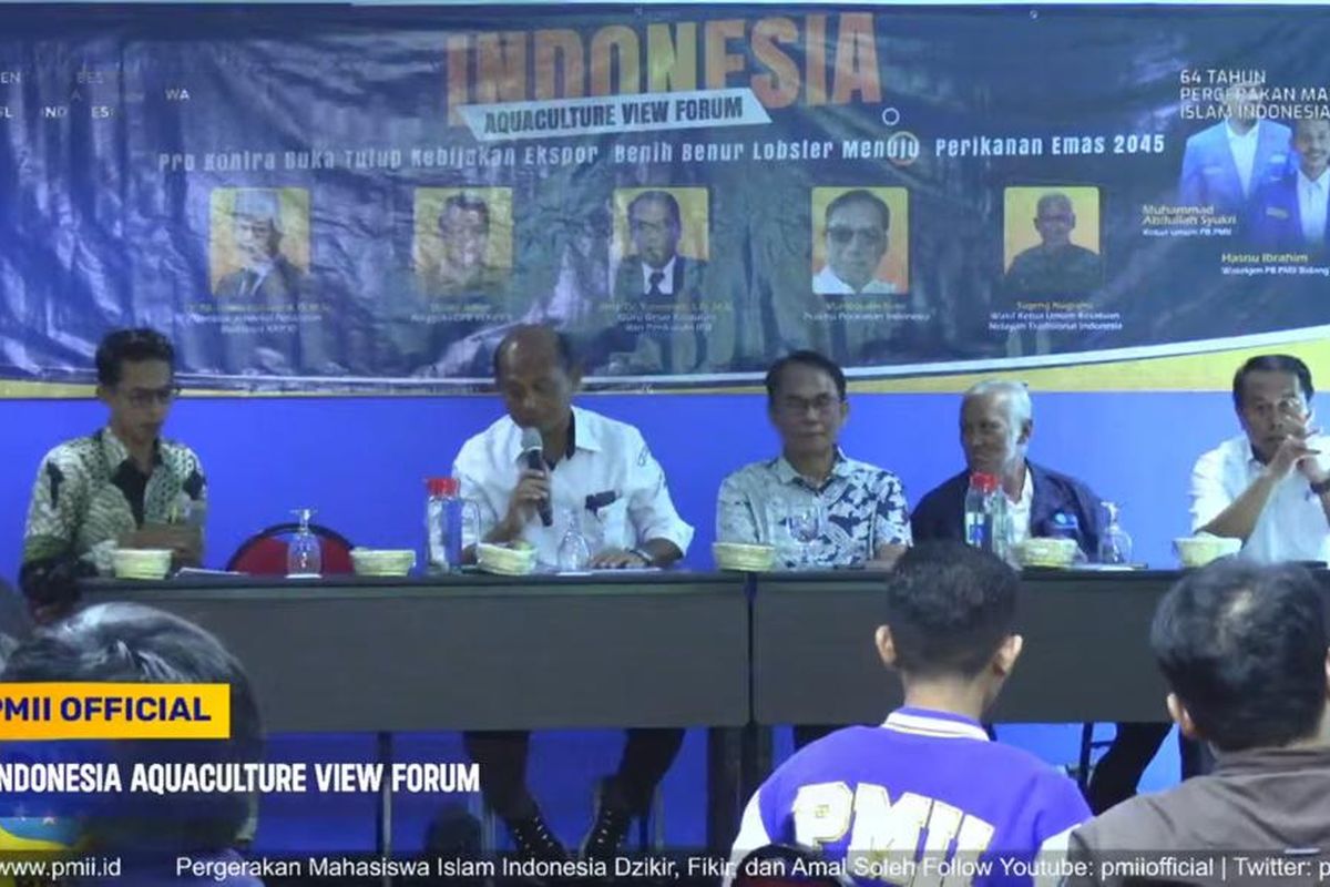 


Acara diskusi Indonesia Aquaculture View Forum: Pro Kontra Buka Tutup Kebijakan Ekspor Benih Benur Lobster Menuju Perikanan Emas 2045 yang digelar oleh Pergerakan Mahasiswa Islam Indonesia (PMII) di Jakarta, Senin (27/5/2024).