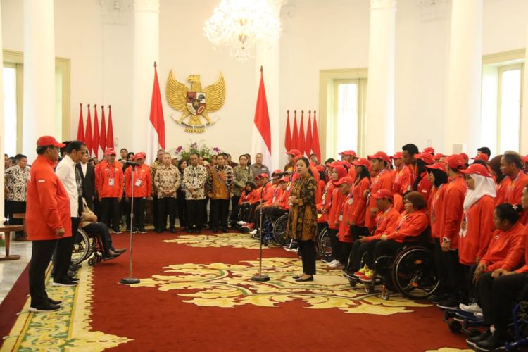 Apresiasi untuk Atlet Asian Para games dari Menko PMK berupa laporan di hadapan Presiden Joko Widodo.