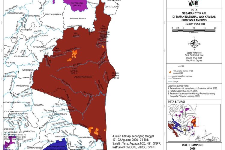 74 Titik Api Terdeteksi di Way Kambas, Walhi Lampung Dorong Harus Diinvestigasi