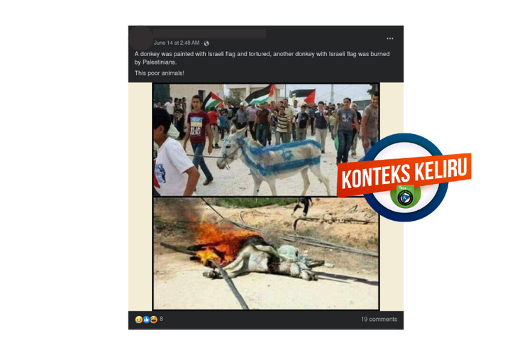 Hoaks, warga Palestina mengecat seekor keledai dengan gambar bendera Israel dan menyiksanya