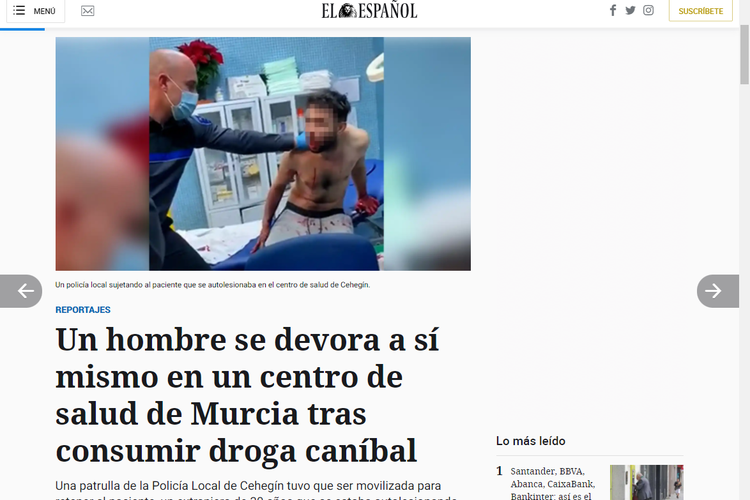 Tangkapan layar laporan Elespanol.com, 7 Januari 2022, tentang seorang pria asal Maroko yang dilaporkan menggigit dan menjilati darahnya sendiri karena pengaruh narkotika.